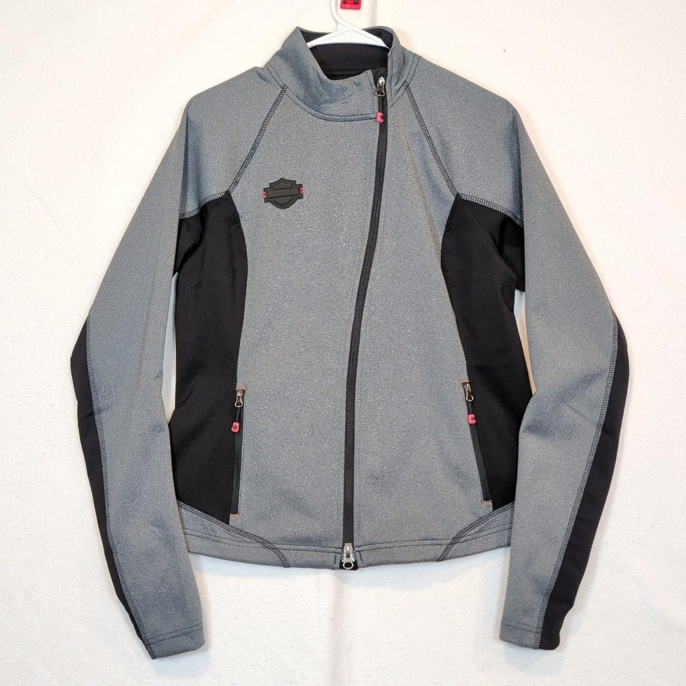 Harley-Davidson Womens Mid-Layer Soft Shell Jacket Gray Marled Thumb Holes M